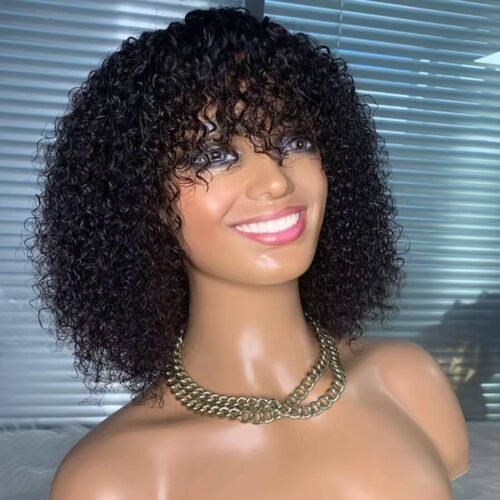 Deep curly bangs bob wig